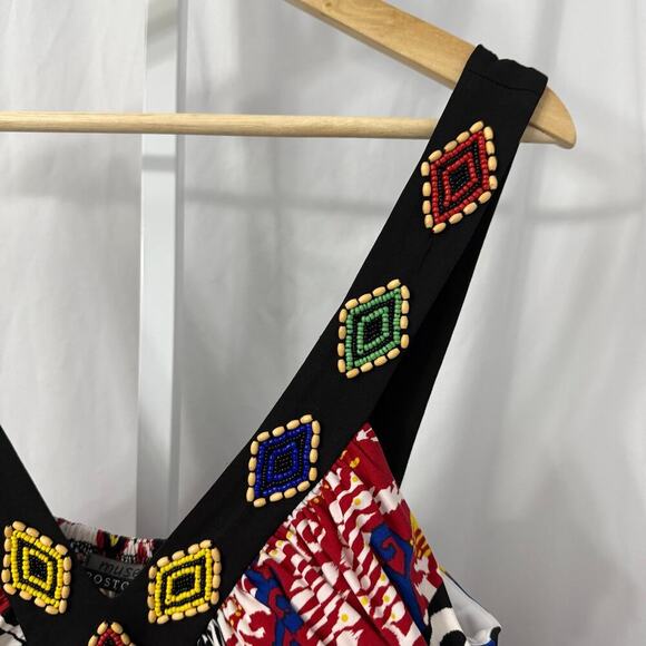 Muse Boston Proper Red Ikat Beaded Maxi Dress 10 - Picture 5 of 9